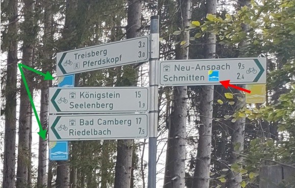 Schmitten, Standort Weier Stein (TaunusRunde Hhenluft), Fahrradwegweisung zur Teilung (im Standard)